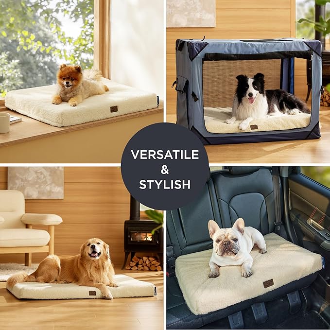 Bedsure Large Dog Bed for Large Dogs – Self Warming Orthopedic Dog Beds with Removable Washable Cover, Egg Foam Pet Bed Mat, Ashen Cream