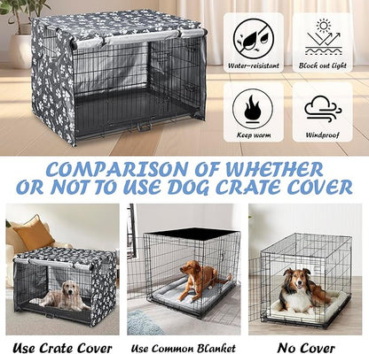 Dog Crate Cover 42 inch - Double Door, Dog Kennel Indoor, Waterproof Dog Kennel Cover with Air Vent Window, for Indoor/Outdoor Most Wire Dog Crate(Grey)