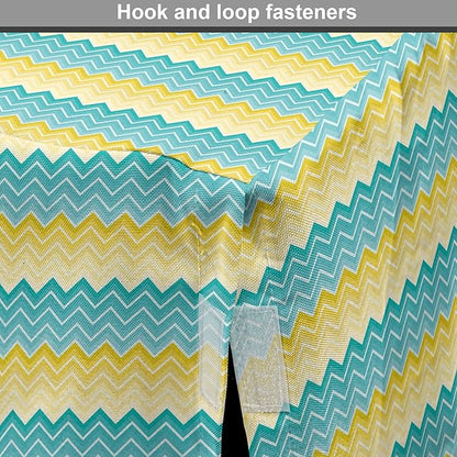Lunarable Yellow and Blue Dog Crate Cover, Horizontal Chevron Motifs Zigzag Lines Pattern Ombre Inspired Design, Easy to Use Pet Kennel Cover for Medium Large Dogs, 36 Inch, Aqua Mustard