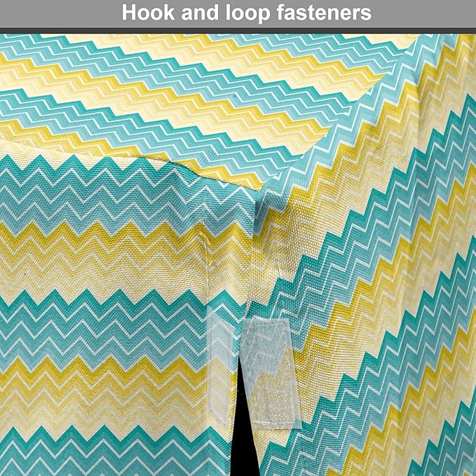 Lunarable Yellow and Blue Dog Crate Cover, Horizontal Chevron Motifs Zigzag Lines Pattern Ombre Inspired Design, Easy to Use Pet Kennel Cover for Medium Large Dogs, 48 Inch, Aqua Mustard