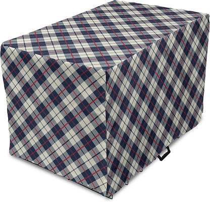 Lunarable Plaid Dog Crate Cover, Celtic Fashion Diagonal Retro Style Classical Irish Culture Inspiration, Easy to Use Pet Kennel Cover for Cats & Medium Dogs, 24 Inch, Night Blue Red Beige