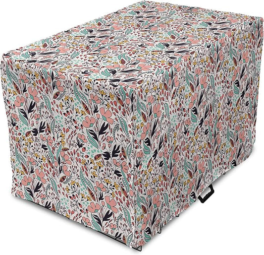 Ambesonne Wildflower Dog Crate Cover, Colorful Romantic Spring Buds Flowers and Leaves Repetition, Easy to Use Pet Kennel Cover for Small Dogs Puppies Kittens, 22 Inch, Blush Salmon