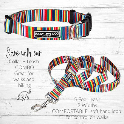 Lucky Love Dog Combo Set,Rainbow Dog Collar & Leash Set for X-Small Dogs, Colorful Matching Collar and Leash Set for Girl or Boy Dogs, Rainbow Stripes Hippie Combo, XS