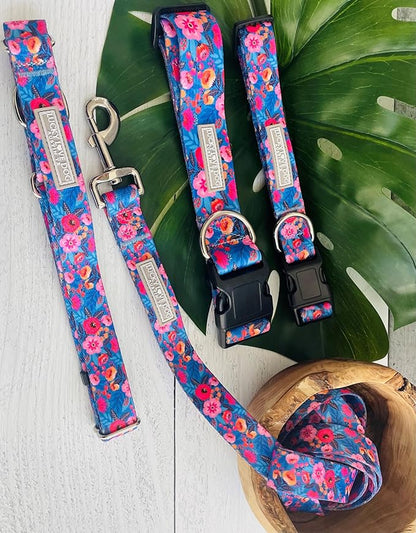 Lucky Love Dog Wide Dog Collar - Adjustable, Durable, Soft Webbing, & Comfortable 1.5 inch Wide Collar for Dogs Male and Female - in Zuzu Pattern with Strong Buckle, Medium Size