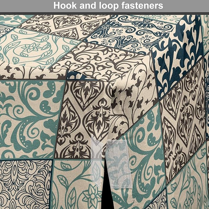 Lunarable Geometric Dog Crate Cover, Antique Mosaic with Victorian Garden Motifs Damask and Scroll Flower, Easy to Use Pet Kennel Cover for Cats & Medium Dogs, 24 Inch, Seafoam Brown Dark Blue