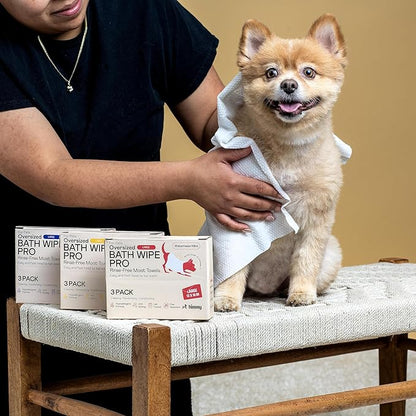 Himmy Large Pet Wipes for Dogs and Cats - 12" x 18" Bath Wipes for Cleaning, Deodorizing, Conditioning, Anti-Itch Grooming, Wet Dog Wipes for Paws, Butt, Ear, Eye, Whole Body Fresh Lemon