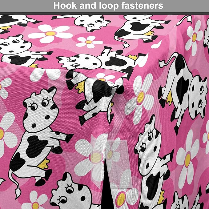 Lunarable Cow Dog Crate Cover, Cartoon Pattern Domestic Farm Animal and Daisy Flowers, Easy to Use Pet Kennel Cover for Cats & Medium Dogs, 30 Inch, Pink Charcoal Grey