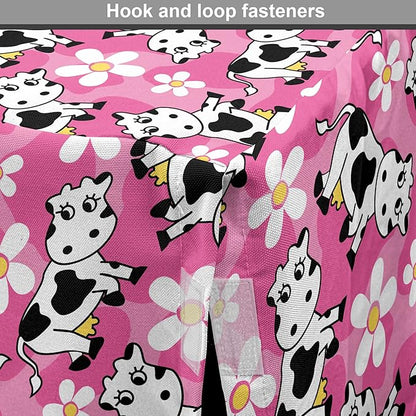 Lunarable Cow Dog Crate Cover, Cartoon Pattern Domestic Farm Animal and Daisy Flowers, Easy to Use Pet Kennel Cover for Cats & Medium Dogs, 30 Inch, Pink Charcoal Grey