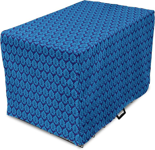 Lunarable Damask Blue Dog Crate Cover, Repeating Simplistic Pattern Rococo Inspired Royalty Essential Motif, Easy to Use Pet Kennel Cover for Small Dogs Puppies Kittens, 22 Inch, Indigo and Sky Blue