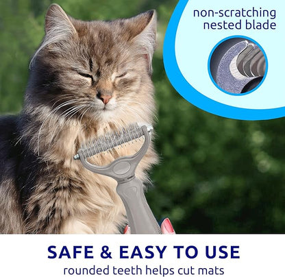 Pat Your Pet Deshedding Brush - Double-Sided Undercoat Rake for Dogs & Cats - Shedding Comb and Dematting Tool for Grooming, Extra Wide (Grey)