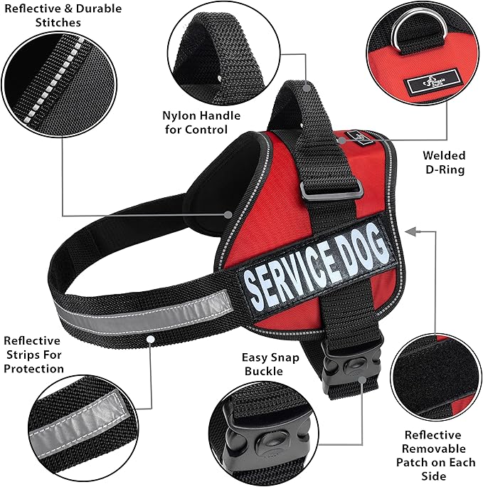 Service Dog Harness with Removable Saddle Bag Backpack Carrier Traveling Carrying Bag. 2 Removable Patches. Please Measure Dog Before Ordering. Made by Doggie Stylz (Girth 24-31", Red)