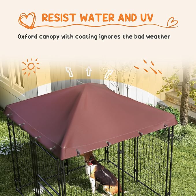 PawHut 4.6' x 5' Dog Kennel Outdoor with Waterproof Cover, Dog Playpen for Small and Medium-Sized Dogs with Two Part Door Design, Brown