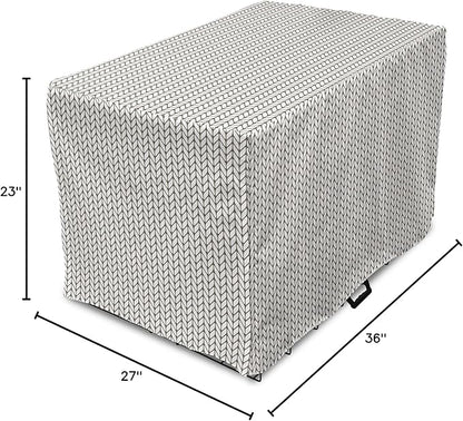Lunarable Taupe and White Dog Crate Cover, Traditional Nordic Design with Geometric Motifs in Vertical Order, Easy to Use Pet Kennel Cover for Medium Large Dogs, 36 Inch, White Taupe