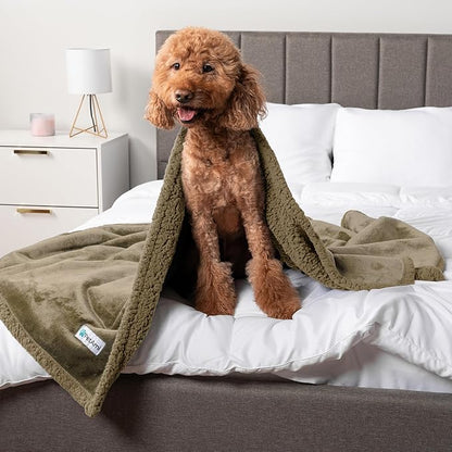 PetAmi WATERPROOF Dog Blanket for Bed, XL Dog Pet Blanket Couch Cover Protector, Sherpa Fleece Leakproof Blanket for Crate Kennel Sofa Furniture Queen Bed Protection Reversible Soft 90x90 Taupe Taupe