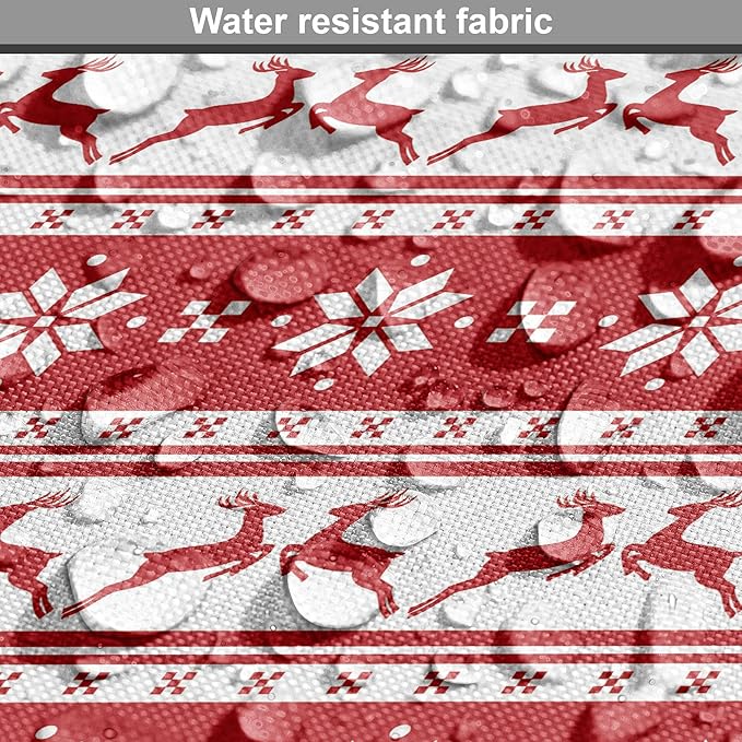 Ambesonne Christmas Dog Crate Cover, Xmas Winter Themed Deers Snowflakes in Nordic Pattern Borders and Lines Art, Easy to Use Pet Kennel Cover for Small Dogs Puppies Kittens, 22 Inch, Ruby White