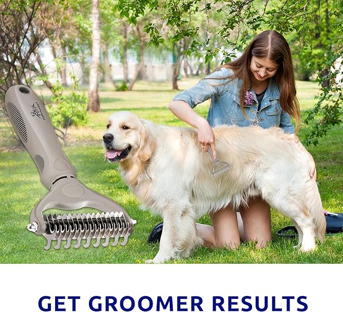 Pat Your Pet Deshedding Brush - Double-Sided Undercoat Rake for Dogs & Cats - Shedding Comb and Dematting Tool for Grooming, Extra Wide (Grey)