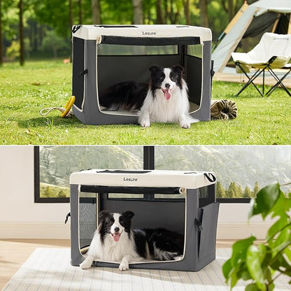 Lesure Collapsible Travel Dog Crate for Small Dogs, Portable Soft Dog Crate for Outdoor & Indoor, Folding Fabric Dog Kennel with Handle, 36 Inch Heavy Duty Pet Carrier (Grey)