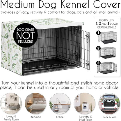 Sweet Jojo Designs Green Boho Floral Leaf Dog Crate Cover – Kennel Covers for 36 Inch Pet Cage Medium - Neutral Sage White Bohemian Watercolor Botanical Flower Woodland Tropical Garden Nature