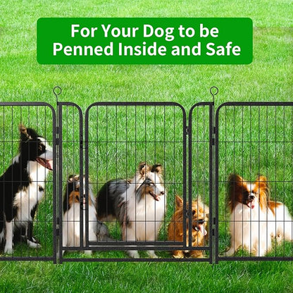 Dog Playpen Outdoor Extra Wide 12 Panels Heavy Duty Dog Fence 32" Height Anti-Rust with Doors Portable for RV Camping Yard, Total 32FT, 79 Sq.ft, Snowy Black