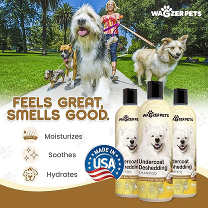 Deshedding Dog Shampoo | Infused with Coconut Oil for Dogs and Omega 3 and 6 Fatty Acids for Sensitive Itchy Skin and Shedding Control | Neutralizes Odor and Nourishes Coat | 16 oz