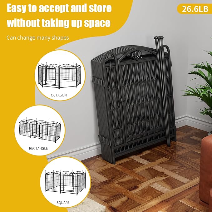 32" H Dog Crate Dog Playpen 8 Panels Furniture Heavy Duty Dog Fence Door with Side Openings,for Large Medium Small Dogs Indoor Outdoor Foldable Pet Exercise Pen,Black