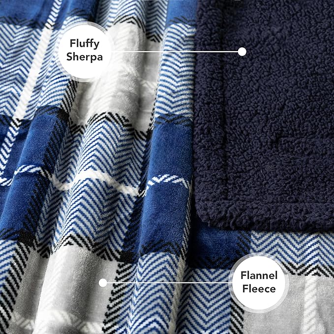 PetAmi WATERPROOF Dog Blanket for Bed, XL Dog Pet Blanket Couch Cover Protection, Sherpa Fleece Leakproof Bed Blanket for Crate Kennel Sofa Furniture Protector, Reversible Soft Plush 80x60 Plaid Navy