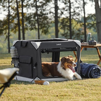 Lesure Collapsible Dog Crate - Portable Travel Kennel for Medium Dog, 4-Door Pet Crate with Durable Mesh Windows, Indoor & Outdoor, Charcoal Gray
