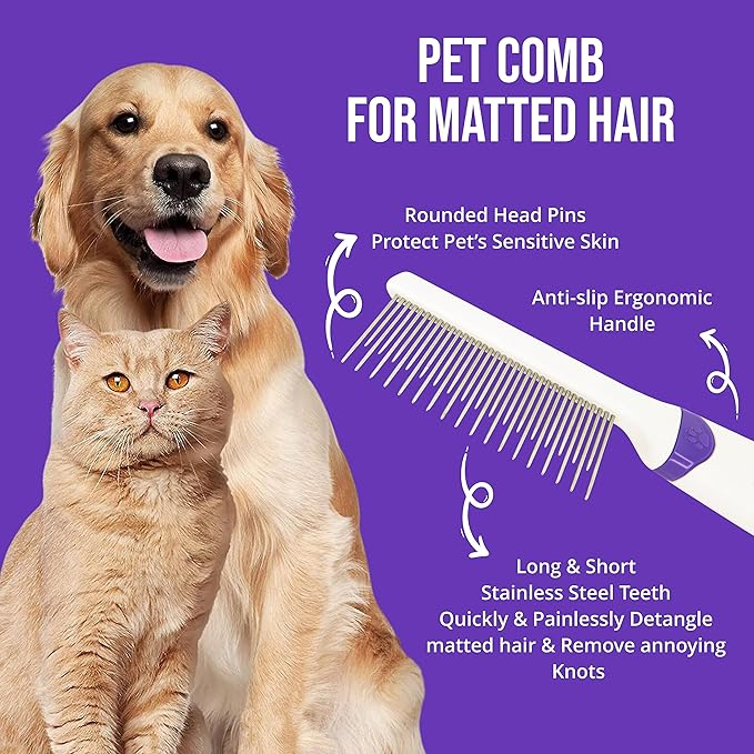 Tangles Be Gone Steel Metal Dog Comb for Brushing Small and Toy Breed Dogs, to Groom and Remove Debris and Mats, from Fur and Coat