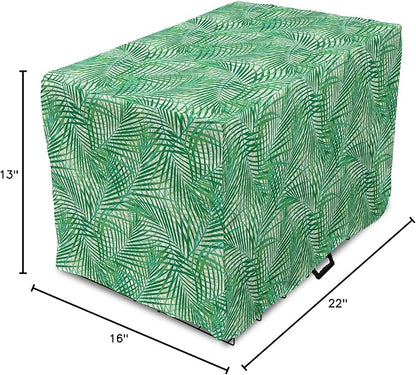 Lunarable Fern Pattern Dog Crate Cover, Background Illustration Covered with Palm Tree Leaves Art Print, Easy to Use Pet Kennel Cover for Small Dogs Puppies Kittens, 22 Inch, White and Fern Green