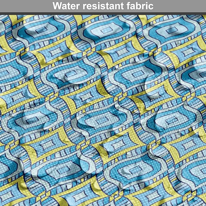 Lunarable Yellow and Blue Dog Crate Cover, Hand Drawn Abstract Ornament Rhombus Shapes Mosaic Vintage, Easy to Use Pet Kennel Cover for Medium Large Dogs, 48 Inch, Blue Aqua Yellow