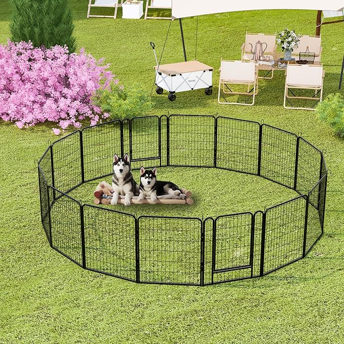 Metal Dog Playpen Outdoor, 32" Height 16 Panels Pet Kennel Crate for Puppy/Small/Medium Dogs, Heavy Duty Metal Playpen with Door, Indoor Portable Dog Fence Pet Exercise Pen for Yard RV Camping