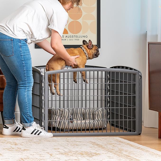 IRIS USA Dog Playpen, 4-Panel 24" Pet Playpen, Puppy Playpen, Indoor/Outdoor Dog Pen, 35 x 35 x 24, Foldable, Customizable, Dark Gray