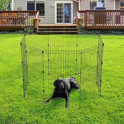 IRIS USA Metal Dog Playpen, 8-Panel 42" Pet Playpen, Puppy Playpen, Indoor/Outdoor Dog Fence, 58 x 58 x 42, Foldable, Customizable, Black