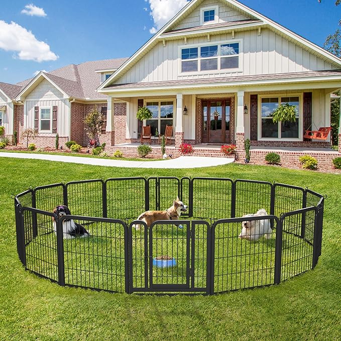 Yaheetech Dog Playpen Outdoor 24 inch 12 Panels Indoor Dog Fence Metal Dog Pen Heavy Duty Pet Puppy Exercise Pen for RV Camping Garden Yard