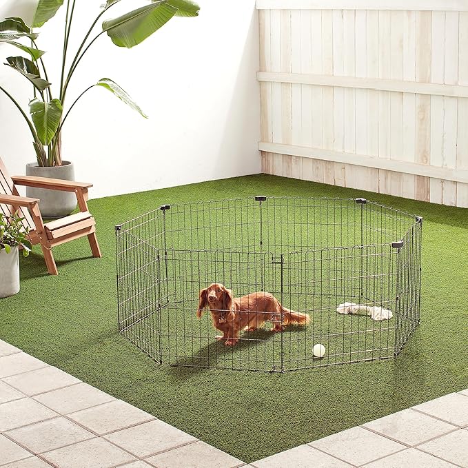 Amazon Basics Foldable Octagonal Metal Exercise Dog Playpen - Indoor/Outdoor, No Door, Extra Small (8 Panels, 24 x 24), Easy to assemble, store, and customize, 24" - Puppy, Black