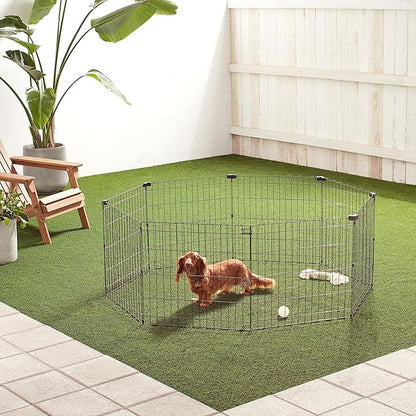 Amazon Basics Foldable Octagonal Metal Exercise Dog Playpen - Indoor/Outdoor, No Door, Extra Small (8 Panels, 24 x 24), Easy to assemble, store, and customize, 24" - Puppy, Black
