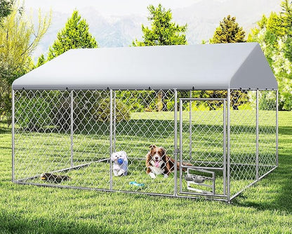XL Outside Dog Kennel 10x10 ft - Outside Dog Kennel with Roof, Covered Kennels with with Feeding Door, Outdoor Dog Enclosure with Thickened Roof