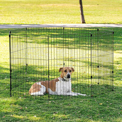 IRIS USA Metal Dog Playpen, 8-Panel 36" Pet Playpen, Puppy Playpen, Indoor/Outdoor Dog Fence, 58 x 58 x 36, Foldable, Customizable, Black