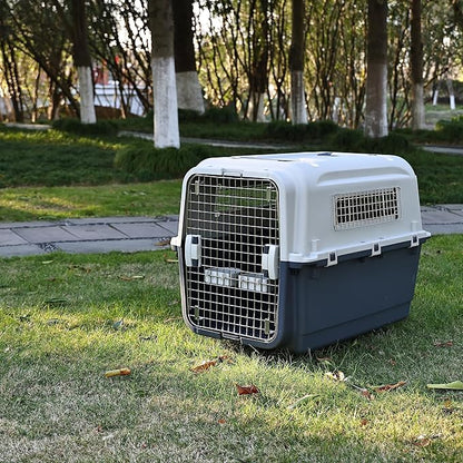 Plastic Kennels Pet Carrier Rolling Plastic Airline Approved Wire Door Travel Dog Crate, Medium (26.5" L x 20" W x 18.8" H)