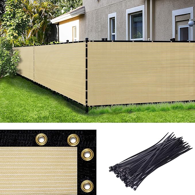 ColourTree 9' x 9' Beige Custom Size Shade Cloth with Grommets - 90% Sunblock, Durable Mesh Fabric Tarp for Dog Kennel Cover, Fence Privacy Screen, Greenhouse, Chicken Coop & Pet Playpen