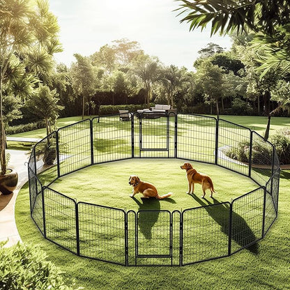 Metal Dog Playpen Outdoor, 32" Height 16 Panels Pet Kennel Crate for Puppy/Small/Medium Dogs, Heavy Duty Metal Playpen with Door, Indoor Portable Dog Fence Pet Exercise Pen for Yard RV Camping